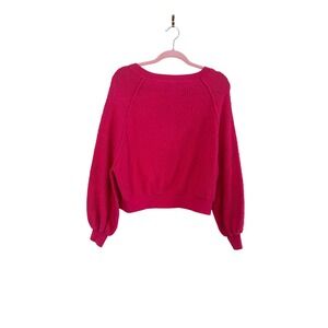 Free People Pink Textured Balloon Sleeve Cropped Sweater XS Balletcore Valentine